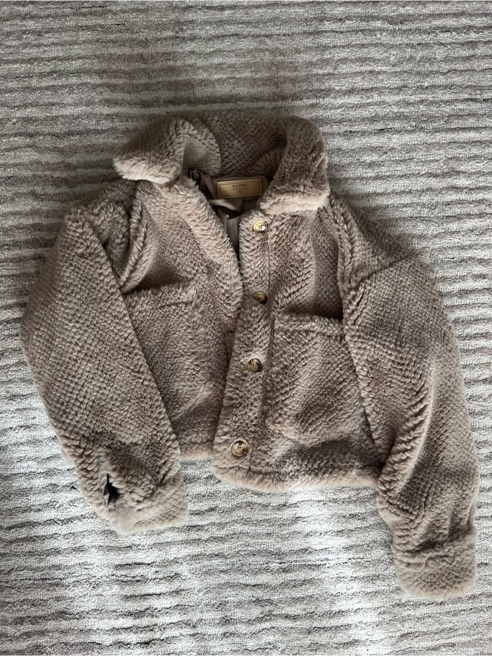 Blank NYC Taupe Faux Fur Cropped Jacket
